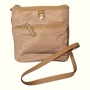 Michael Kors Kempton Nylon Tan Gold Tone Hardware Lightweight Crossbody Bag